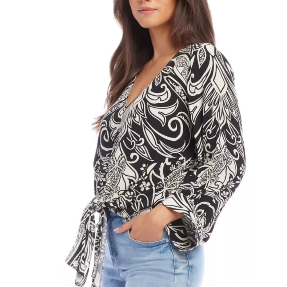 Karen Kane Blouson Sleeve Tie Front Top Blouse Women’s - Picture 4 of 6